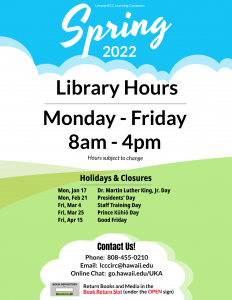Spring 2022 Library Hours