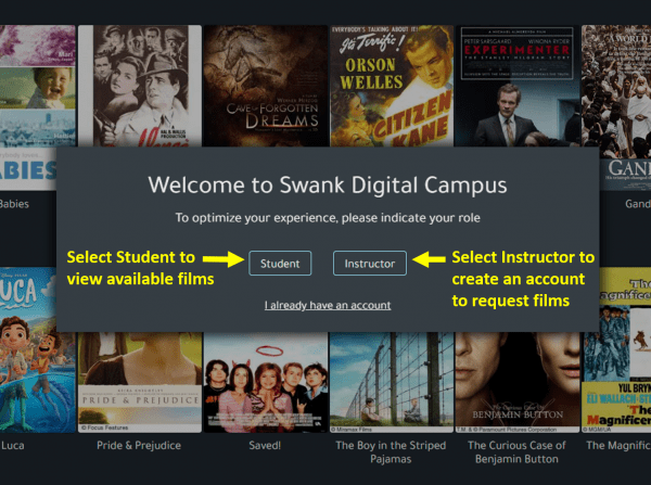 Swank screenshot showing campus role selection.