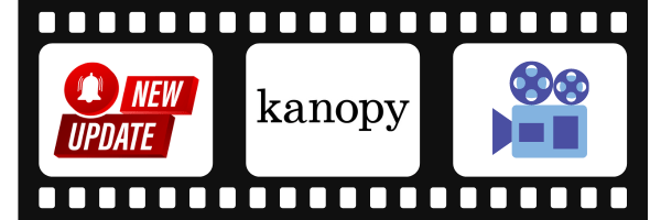 Picture of a film strip with text: New update Kanopy.