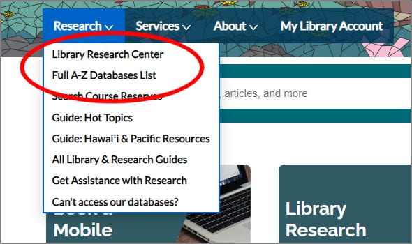 Website research submenu with first two links circled.